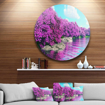 Beautiful Row of Cherry Blossoms - Landscape Round Metal Wall Art